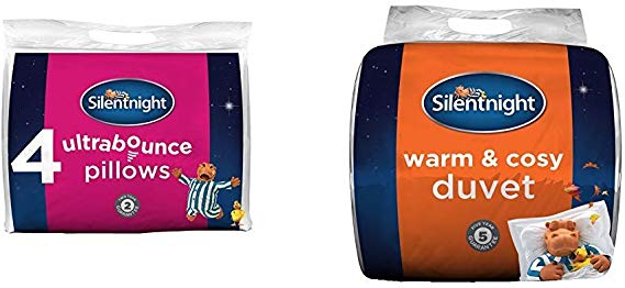 Silentnight Ultrabounce Pillow, Pack of 4 & Warm and Cosy 13.5 Tog, White, Double