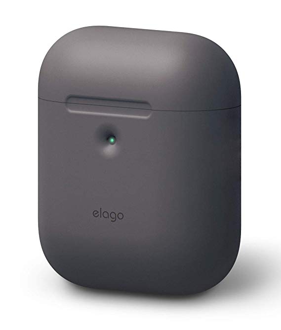 elago A2 Silicone Case [Dark Gray] - [Front LED Visible][Supports Wireless Charging][Extra Protection][2019 Latest Model] - for AirPods 2 Wireless Charging Case