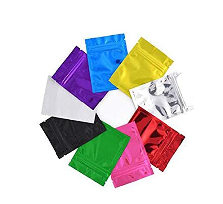 100 Pieces Colorful Self Sealing Ziplock Mylar Packing Pouch Storage Food Accessory Snack Package Bags Heat Seal Tear Notches Aluminum Foil Wholesale Food Grade Pouches (Color Random) (7.510cm)