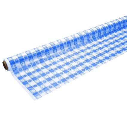 Party Essentials Printed Plastic Banquet Table Roll Available in 27 Colors, 40" x 100', Blue Gingham