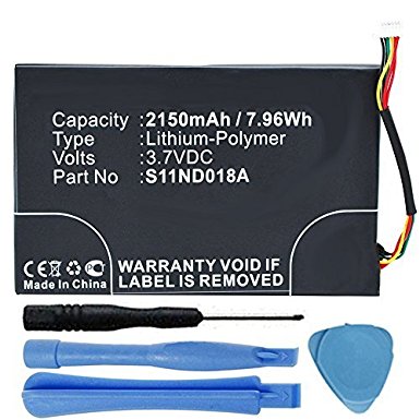 High Capacity Replacement 2150mAh MLP305787 S11ND018A DR-NK03 Battery for Barnes & Noble Nook Simple Touch BNRV300 6" eReader with Installation Tools