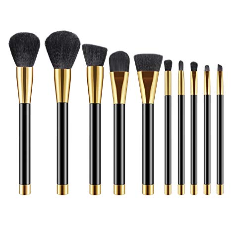 BESTOPE Makeup Brushes 10 Pieces Professional Makeup Brush Set Synthetic Kabuki Foundation Blending Concealer Blush Eye Face Lip Powder Cosmetic Brush(Golden Black)