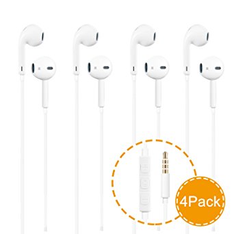 Woitech 4PACK Headphones Premium Quality Earphones Earbuds with Mic & Remote Control Fully Compatible with iPhone6, 6s, 6 Plus, 6s Plus, iPhone 5s 5c 5, SE,iPad /iPod (White)
