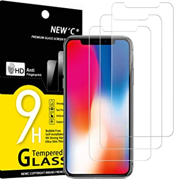 NEW'C 3 Piezas, Protector Pantalla para iPhone 11 Pro y iPhone X y iPhone XS, Antihuellas, Antiarañazos, Sin Burbujas, 9H, Vidrio Templado Ultra Transparente y Resistente