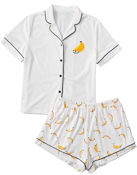 DIDK Women's Cute Cartoon Print Tee and Shorts Pajama Set