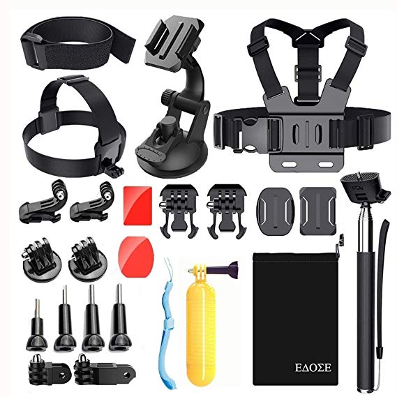 EDOSE Essential Accessories Bundle Kit for GoPro, Action Camera Accessories Kit for Gopro Hero 7 6 5 Go Pro Session AKASO Crosstour Action Camera and More