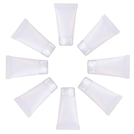 Mose Cafolo ~ 100pcs 15ml (0.51oz) Empty Cosmetic Tubes Toiletry Lotion Bottle with Screw Cover. Smooth, Polish White Plastic with Free Syringe as Gift!