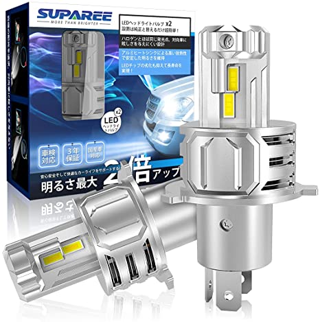 SUPAREE H4 led ヘッドライト Hi/Lo 車用 新車検対応 6000K 12V/24V車対応(ハイブリッド車・EV車対応) 90W 16000LM ２個入り 3年保証