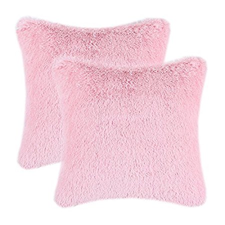 CaliTime Super Soft Throw Pillows Cases Covers Plush Faux Fur 18 X 18 Inches, Baby Pink, Pack of 2
