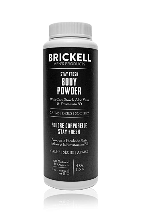 Brickell Men's Products Stay Fresh Body Powder for Men, Natural and Organic Talc-Free, Absorbs Sweat, Keeps Skin Dry, 4 Ounce, Unscented