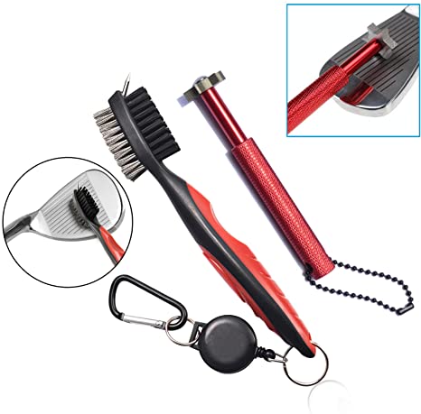 Xintan Tiger Golf Clean Tool -Practical Clean Tool for All Golf Irons (Golf Club Brush and 6 Heads Golf Club Groove Sharpener，Red)