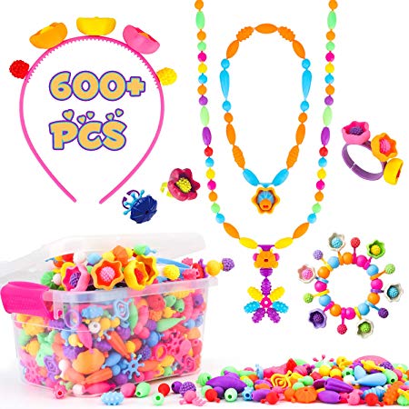 SEVENS Pop Snap Beads for Toddlers, 600 Pcs DIY Jewelry Making Kit for Kids 3, 4, 5, 6, 7 ,8 Years Old to Make Hairband, Necklaces, Bracelets, Rings