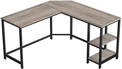 VASAGLE ALINRU L-Shaped Computer Desk, Corner Desk, Office Study Workstation with Shelves for Home Office, Space-Saving, Easy to Assemble, Industrial, Greige and Black ULWD72MB