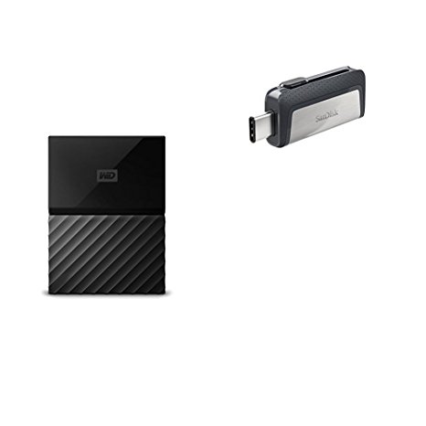 WD 1TB Black USB 3.0 My Passport Portable External Hard Drive and SanDisk Ultra 16GB Dual Drive USB Type-C Bundle