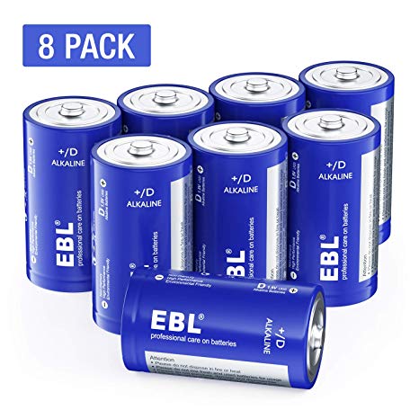 EBL D Batteries Alkaline D Batteries - Durable 1.5V D Alkaline Batteries for Electronic Devices Household and Business(Pack of 8)