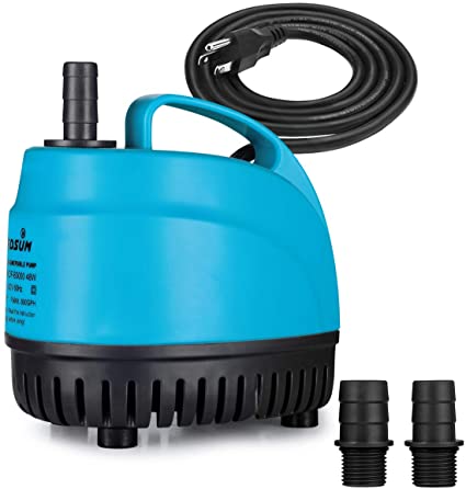 KEDSUM 800GPH Submersible Water Pump(3000L/H, 48W), Ultra Quiet Submersible Pump with 9.8ft High Lift, Pond Pump with 5.9ft Power Cord, 3 Nozzles for Fountain, Pond, Fish Tank, Hydroponics