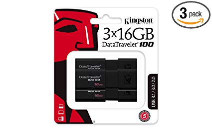 Kingston 16GB USB 3.0 Black DataTraveler 100 G3 3 Pack DT100G3/16GB-3P