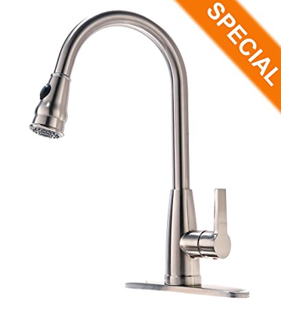 Commercial Brushed Nickel Stainless Steel Single Handle High Arc Pull Out Sprayer Pre Kitchen Sink Faucets, Pull Down Kitchen Faucets with Deck Escutcheons