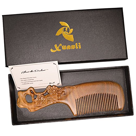 Xuanli® Wood Combs Natural Green Sandalwood Combs Handmade Combs For Hair No Static M002