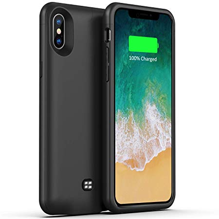 Battery Case for iPhone X/Xs 4600mAh,U-good True Ultra Slim Lightweight Portable Protective Charging Case for iPhone X/Xs(5.8 inch) Rechargeable Extended Battery Pack Charger Case,Fit Headphone-Black