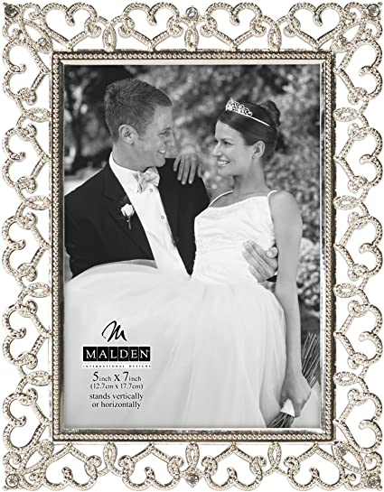 Malden International Designs Enchanted Hearts Pierced with Jewels Picture Frame, 5x7, Silver