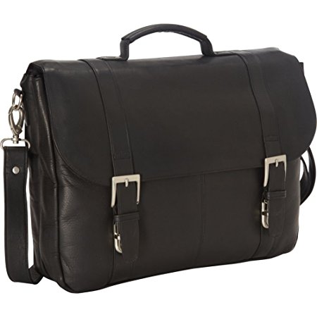 Vaquetta Triple Compartment Laptop Briefcase (Black) (5H x 12W x 24D)