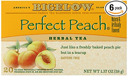 Bigelow Perfect Peach Herbal Tea, 20-Count Boxes (Pack of 6)