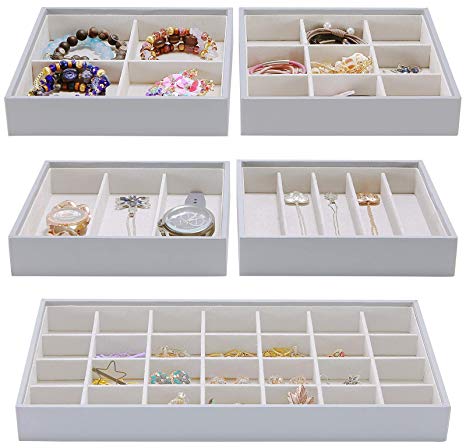 ORIGIA Stackable Jewelry Organizer Trays Jewelry Storage Display Showcase & Accessories Holder Box for Earrings, Bracelets, Necklaces & Rings, Set of 5