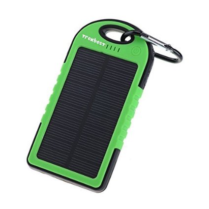 Trekbest Solar Charger Waterproof, Solar External Battery Pack, Dual USB Port 12000mAh Portable Solar Power Bank with Carabiner LED Lights for iPhone, iPad and Android Phones (Green)
