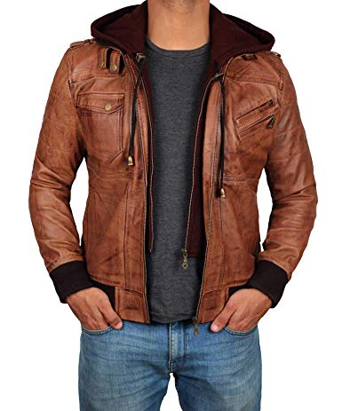 Brown Leather Jacket Men for Bikers - Distressed Lambskin Waxed Motorcycle Leather Jacket