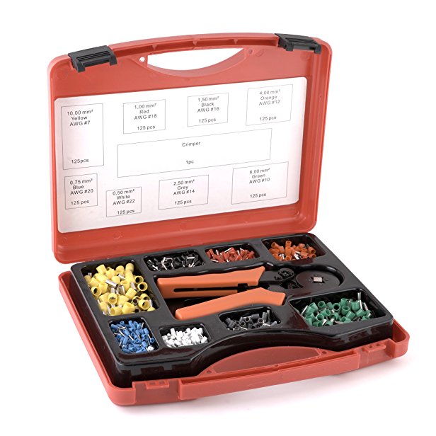 1,000 Piece Electrical Connector Kit w/ Wire Crimping Tool & Durable Carry Case, Ferrules Crimp, by Approved for Automotive