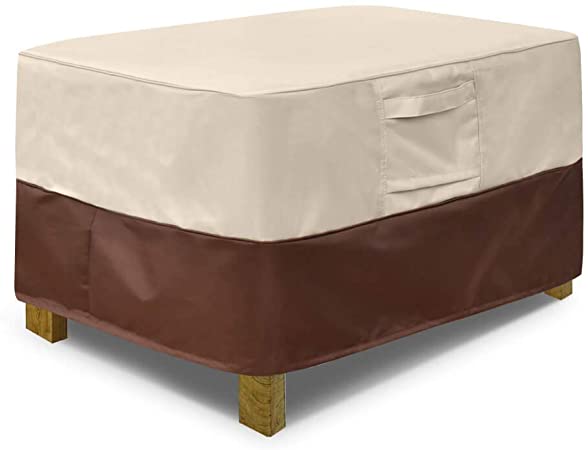 Vailge Rectangle Patio Ottoman Cover, Waterproof Outdoor Ottoman Cover with Padded Handles, Patio Coffee Table Cover, Heavy Duty Patio Furniture Covers (Large,Beige & Brown)