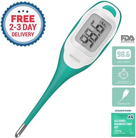 Rapid Oral Fever Thermometer for Adult & Baby | Results in 20 Secs or Less | Oral, Rectal & Underarm | Large LCD Digital Display | Flexible Comfortable Tip | Includes 2-3 Business Day Delivery