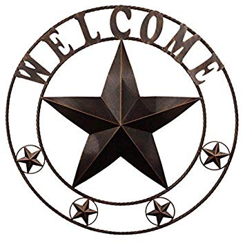 EBEI 31.5" Large Metal Barn Star Western Home Wall Decor Vintage Circle Dark Brown Texas Lone Star with Letters Welcome