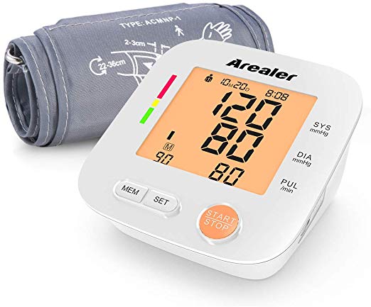 Blood Pressure Monitor Upper Arm, Arealer Automatic Blood Pressure Monitor Large Cuff, Digital Bp Cuff with Blood Pressure and Pulse Rate for Home Use, 2 * 90 Memory Mode, Batteries and Bag Included