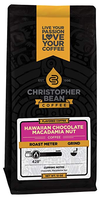 Christopher Bean Coffee Nut Flavored Whole Bean Coffee, Hawaiian Chocolate Macadamia, 12 Ounce