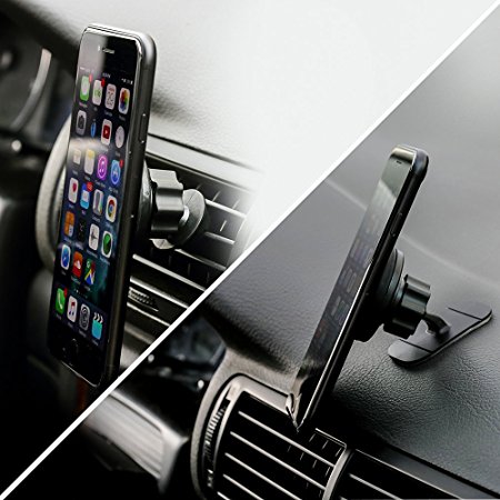 2-in-1 Universal Magnetic Phone Holder, Mount for Car. Holds Your Mobile Cell to Vehicle Air Vent or Dashboard. Extra-Strong Magnets. Fits Apple iPhone 6, 7 8, Samsung Galaxy 7, 8 & More Phones