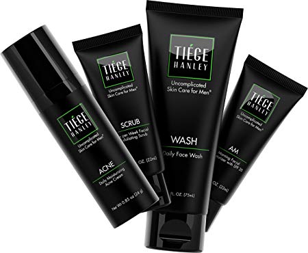 Tiege Hanley | Uncomplicated Skin Care for Men | Dermatologist Recommended Formula: Face Wash, AM Moisturizer with SPF20, Exfoliating Scrub and 1.6% Salicylic Acid Cream