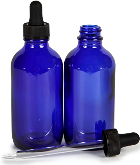 Vivaplex, Cobalt Blue, 4 oz Glass Bottles, with Glass Eye Droppers - 2 pack