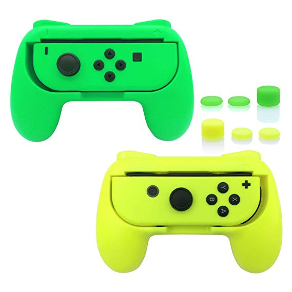 FASTSNAIL Grips for Nintendo Switch Joy-Con, Wear-Resistant Handle Kit for Switch Joy Cons Controller, 2 Pack (Green and Yellow)