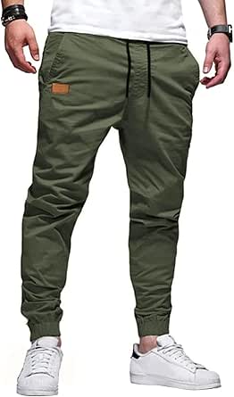 JMIERR Mens Casual Joggers Pants - Cotton Drawstring Chino Cargo Pants Hiking Outdoor Twill Track Jogging Sweatpants Pants