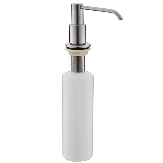 VAPSINT Well Commercial and Durable Modern Stainless Steel Brushed Nickel Refill from the Top Deck Mounted Kitchen Sink Countertop Hand Liquid Dish Soap Dispenser, Built in Design with Large 13 oz Bot
