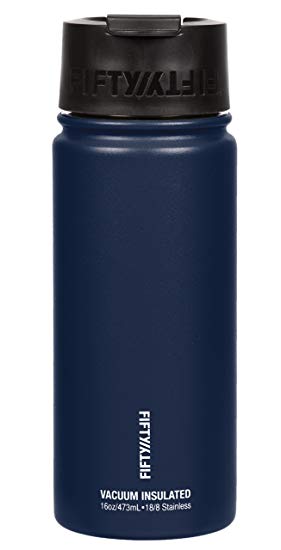 FIFTY/FIFTY Double Wall Vacuum Insulated Cafe Water Bottle, Navy, 16oz/473ml