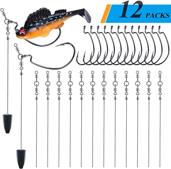 TOPFORT Punch Shot Rig Kit, High Carbon Steel Crank Hook Attached Roller Swivels 5g Sinkers, Interchangeable Hook Fishing Accessories, Carbon Steel Fishing Gear(3/0 EWG Hooks)