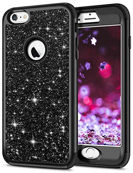 iPhone 6s Case,SAMONPOW 3 in 1 Full Body Protection iPhone 6 Cover Bling Glitter Sparkle Hard PC Soft Slicone Inner Heavy Duty Shockproof Anti-Scratch Defender Rugged Bumper for iPhone 6s/ 6 - Black