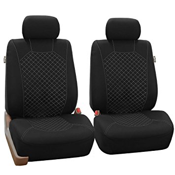 FH GROUP FH-FB066102 Ornate Diamond Stitching Car Seat Covers White / Black Color - Fit Most Car, Truck, Suv, or Van