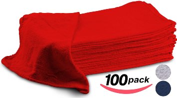 Cotton Auto-Mechanic Detailing Shop Towel-Rags - 14 X 14 inches 100 Pack Red Commercial Grade by Utopia Towel