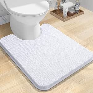 OLANLY Toilet Rugs U-Shaped 24x20, Extra Soft Absorbent Chenille Contour Bathroom Rugs for Toilet, Dry Quickly, Machine Washable, Non-Slip Toilet Bath Mat, White