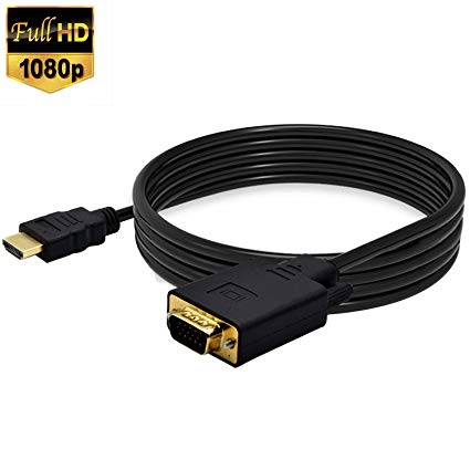 VAlinks D-SUB HD 15 Pin HDMI Male to VGA Male M/M Connector Converter Cable Adapter HDMI Input VGA Output Support 1080p for HDTV, Laptop, PC - 6ft/1.8M BLACK