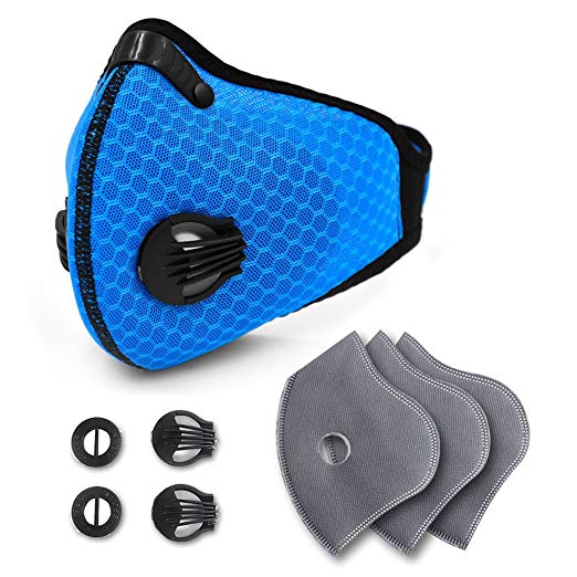 Activated Carbon Dustproof Dust Mask - with Extra 3 Filter Cotton Sheet and 2 Valves for Exhaust Gas, Pollen Allergy, PM2.5, Running, Cycling, Outdoor Activities